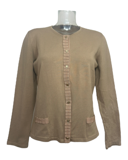 Salvatore-Ferragamo – Gilet Ajusté – Beige Carreaux Rose – Made in Italy – Années 2000 | Paris Bonheur