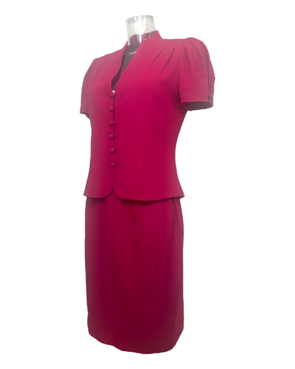 Christian Dior - Tailleur Jupe - Rose Fushia – Boutons Recouverts – Silhouette Architecturée – Made in France