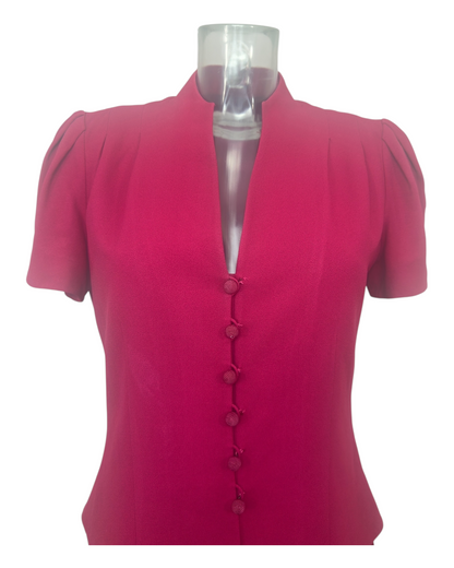 Christian Dior - Tailleur Jupe - Rose Fushia – Boutons Recouverts – Silhouette Architecturée – Made in France