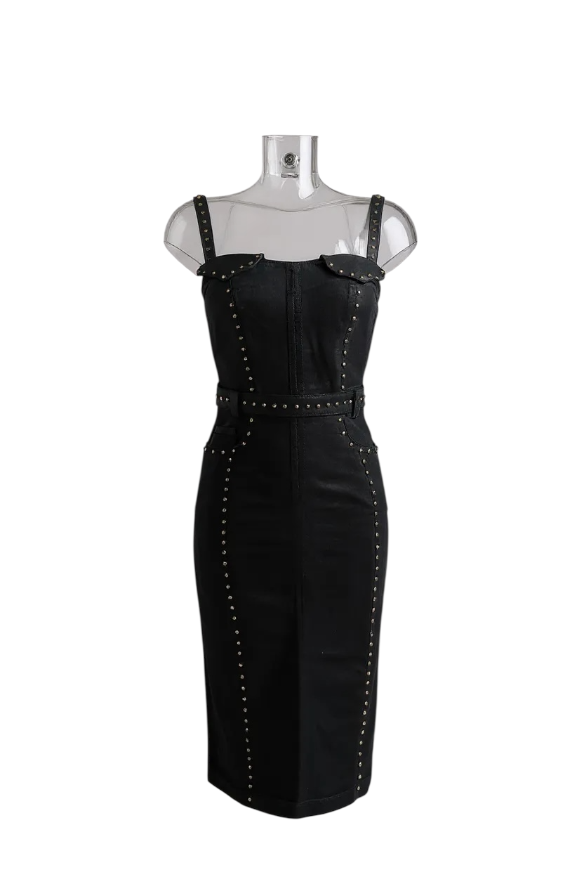 Robe Versace Jeans Couture denim noir enduit – Made in Italy, années 2000