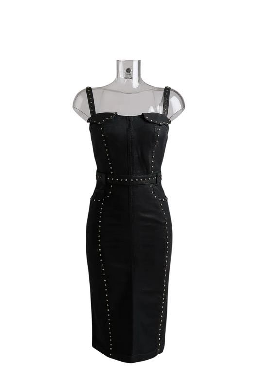Robe Versace Jeans Couture denim noir enduit – Made in Italy, années 2000