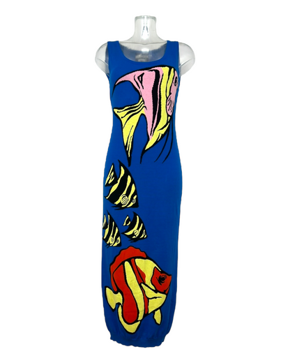 Robe longue en maille imprimé poissons Boutique Moschino – Collection vintage années 2000