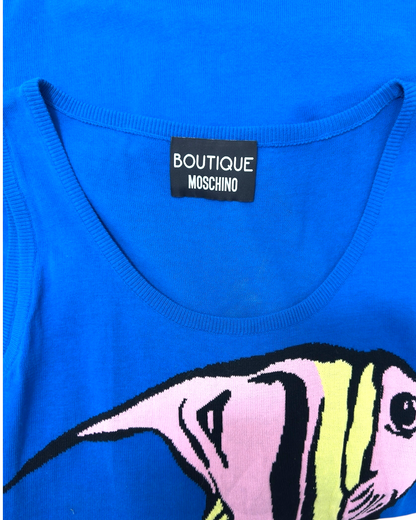 Boutique Moschino – Robe longue en maille imprimé poissons – Made in Italy
