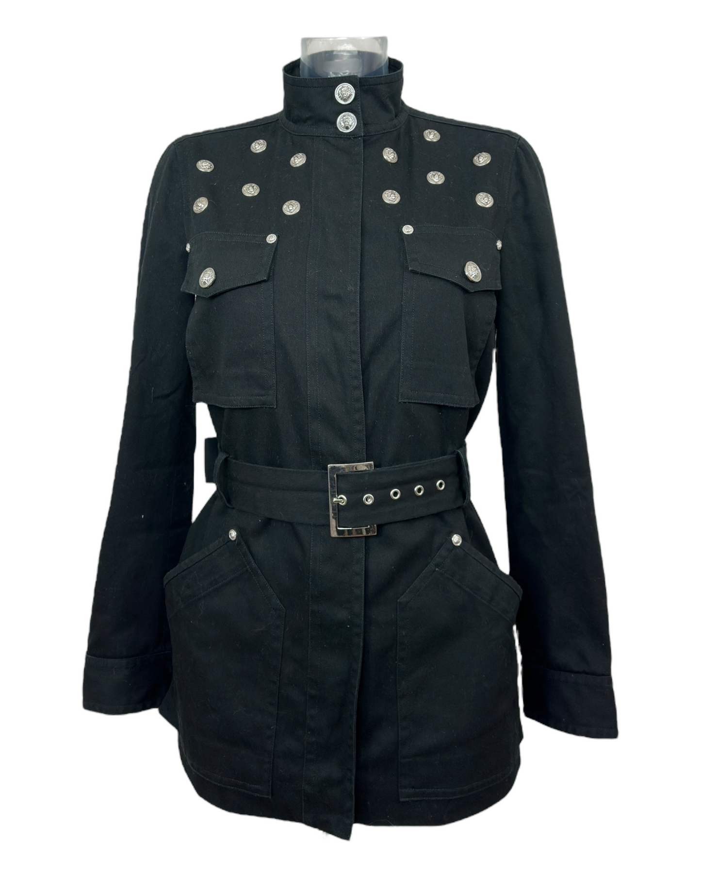 Versace-Jeans-Couture – veste-militaire – denim-noir – cintrée – noir-argenté – Made in Italy – 2010's | Paris Bonheur