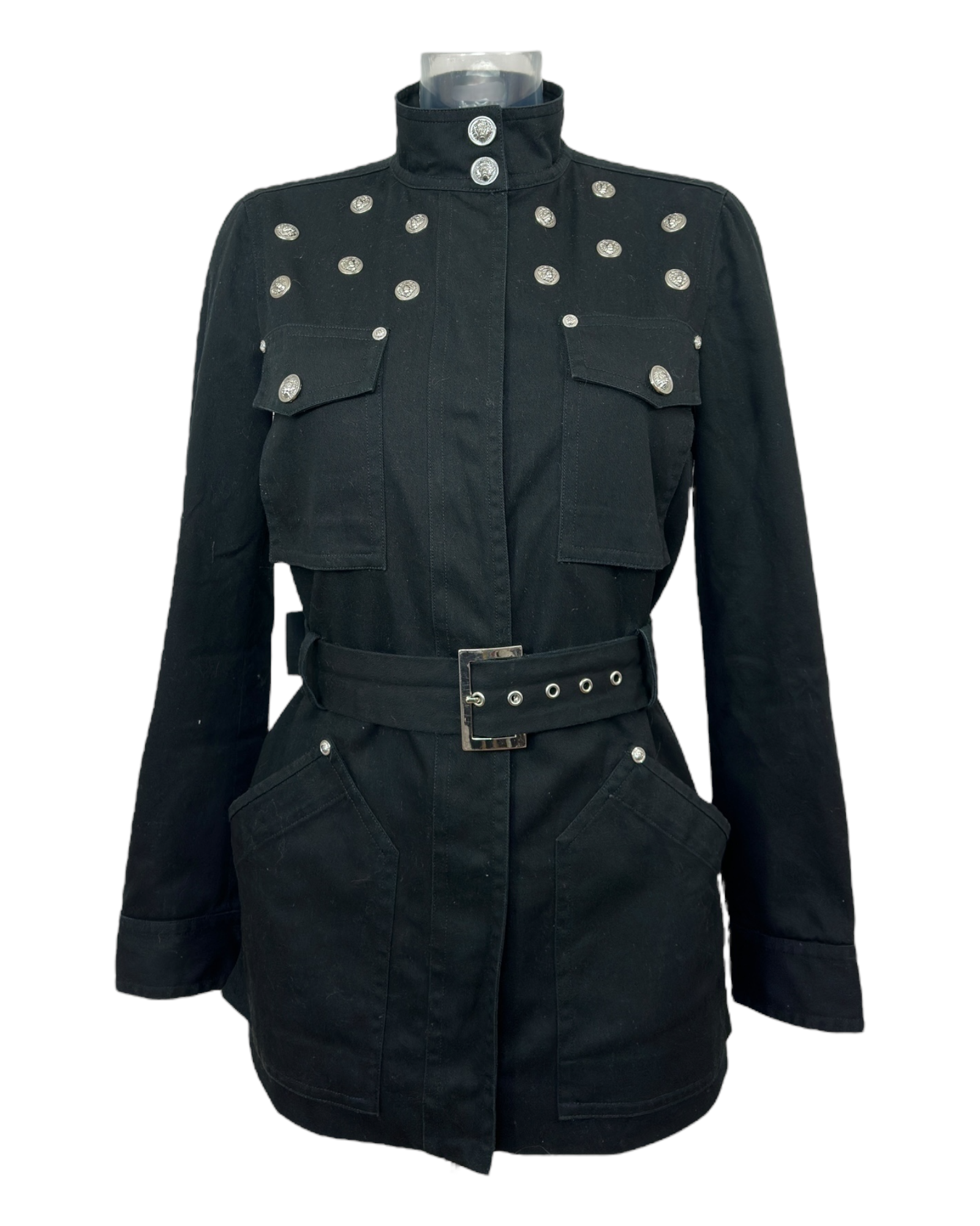 Versace-Jeans-Couture – veste-militaire – denim-noir – cintrée – noir-argenté – Made in Italy – 2010's | Paris Bonheur