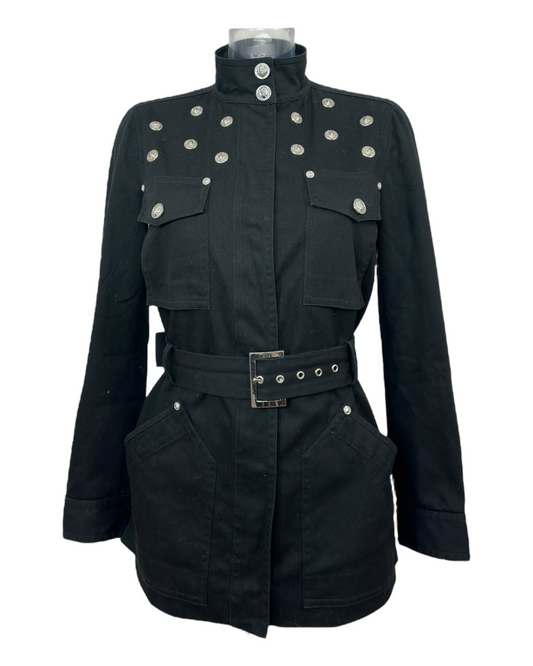 Versace-Jeans-Couture – veste-militaire – denim-noir – cintrée – noir-argenté – Made in Italy – 2010's | Paris Bonheur