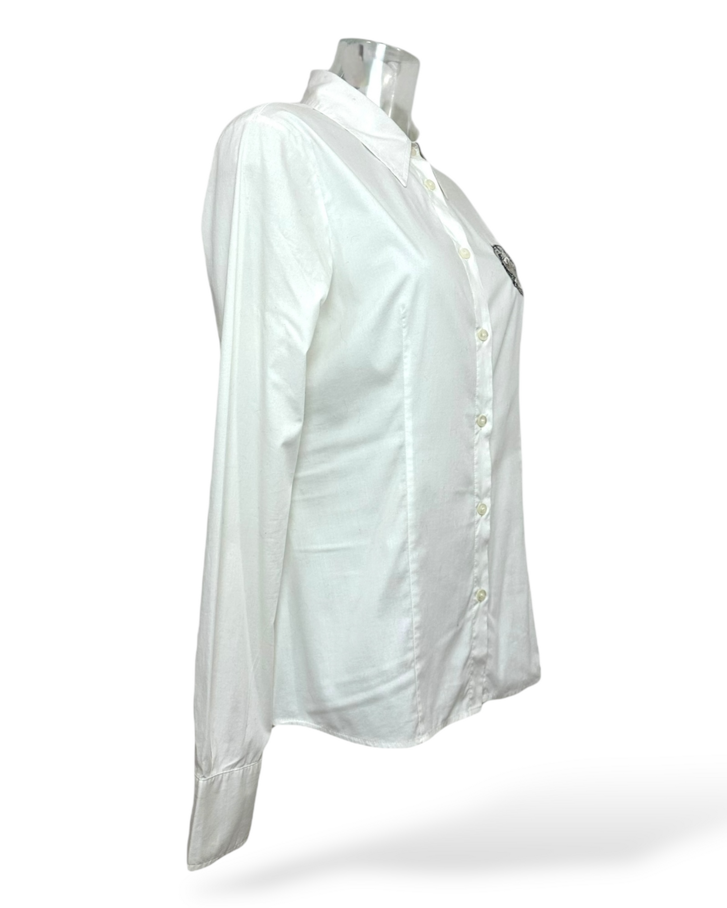 Just Cavalli – Chemise Blanche Cintrée – Patch Brodé – Made in Italy