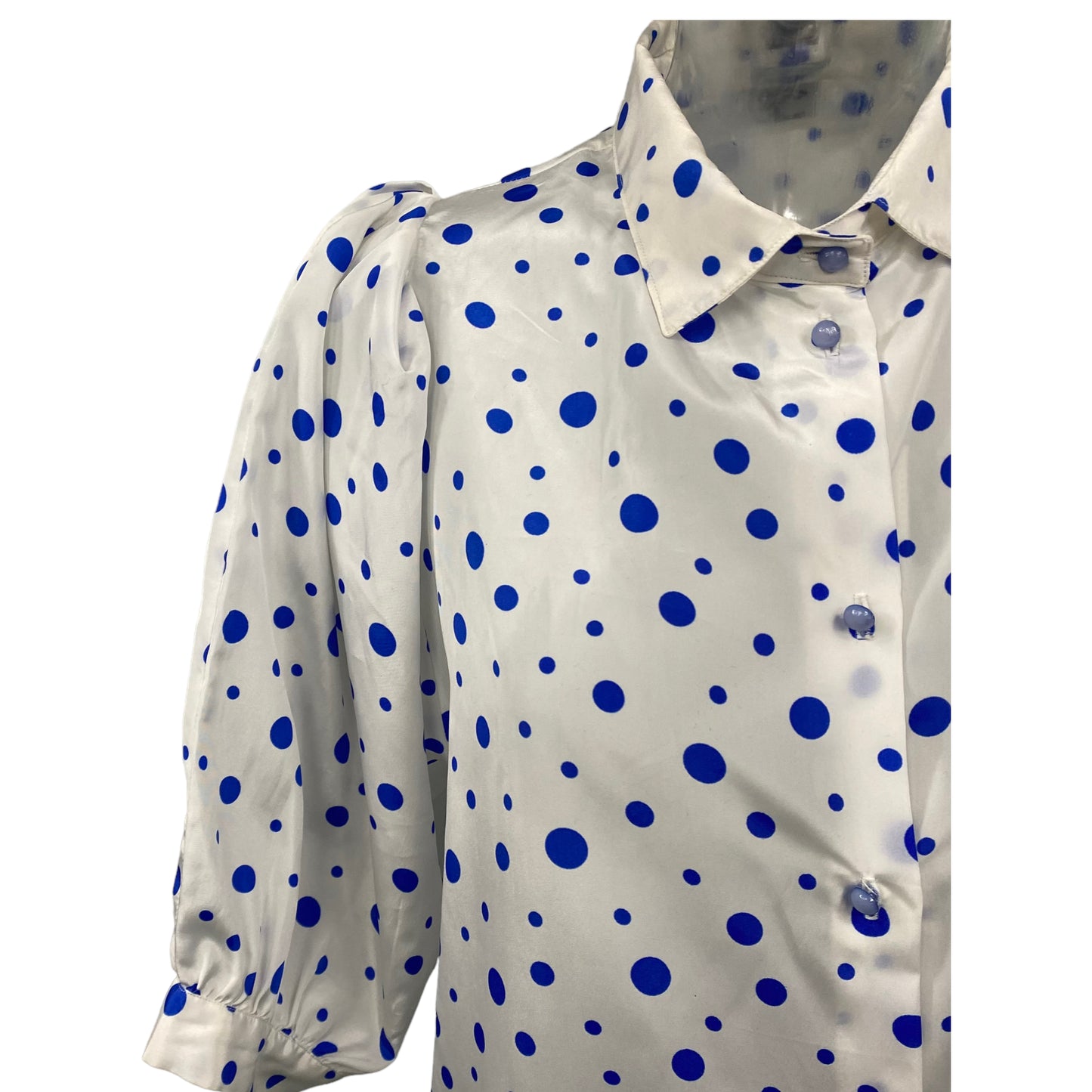 Vintage Polka Dot Print Short Puff Sleeve Blouse