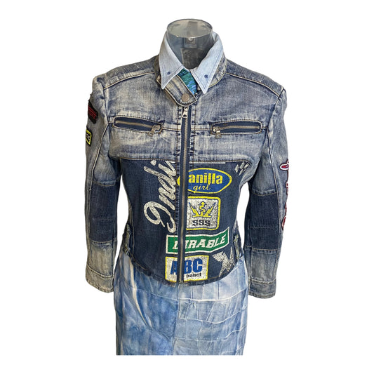 Vintage Printed Denim Motorcycle Jacket