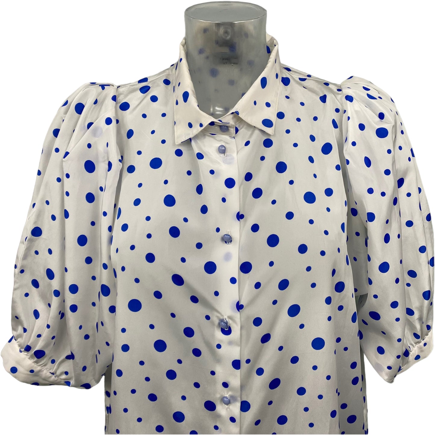 Vintage Polka Dot Print Short Puff Sleeve Blouse