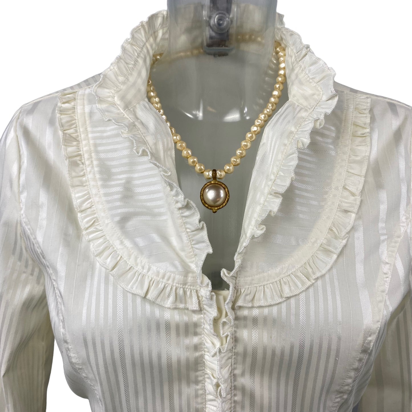 Camisa vintage con cuello alto en algodón satinado blanco