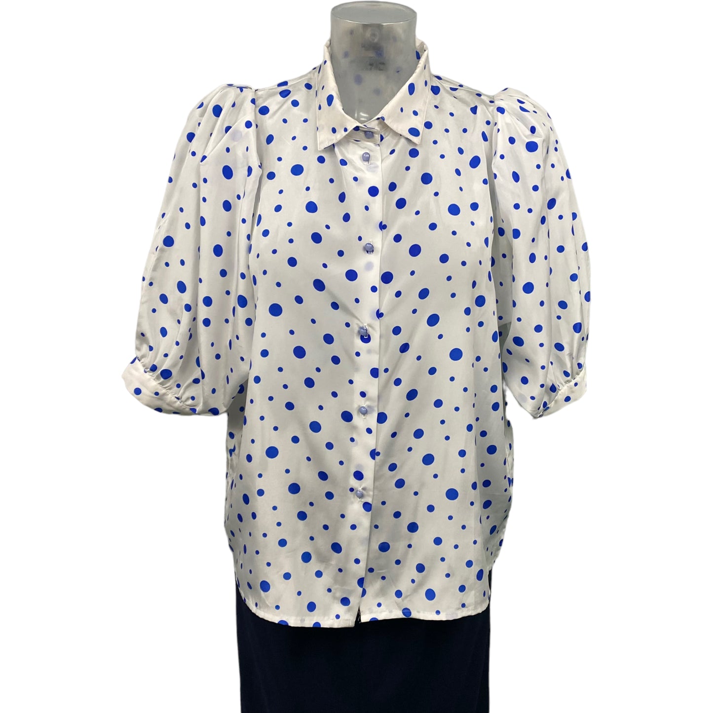 Vintage Polka Dot Print Short Puff Sleeve Blouse