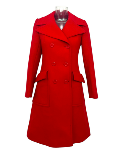 Gaston Jaunet – Manteau cintré – Rouge – Larges Revers –  Double Boutonnage –  Made in France – Années 1970 | Paris Bonheur
