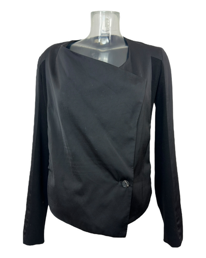 Helmut Lang – Veste noire asymétrique drapée en cupro & coton – Taille 36 – Années 2000 | Paris Bonheur