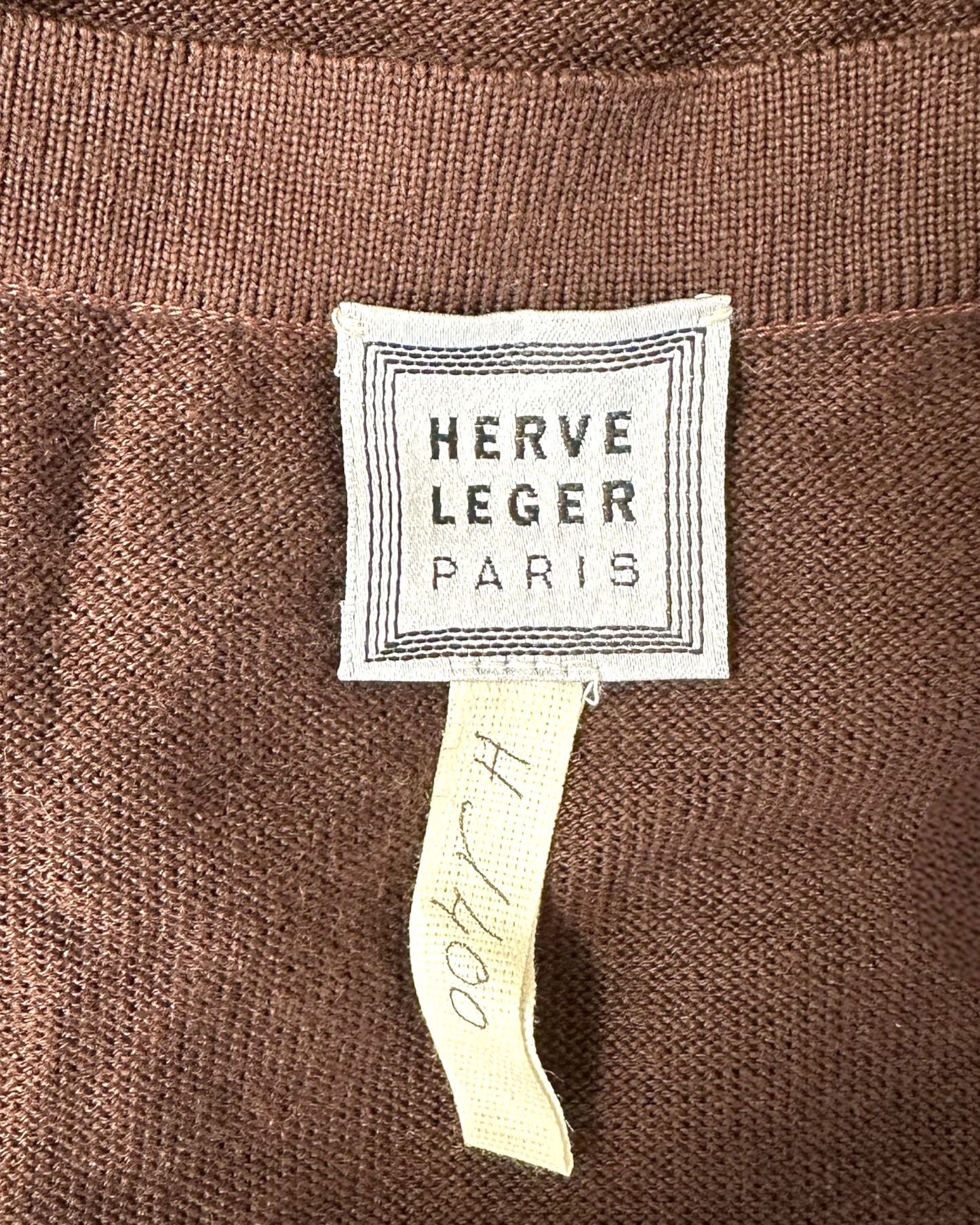 Hervé Léger – Jupe Vintage Marron à Motif Graphique Beige & Turquoise | Paris Bonheur