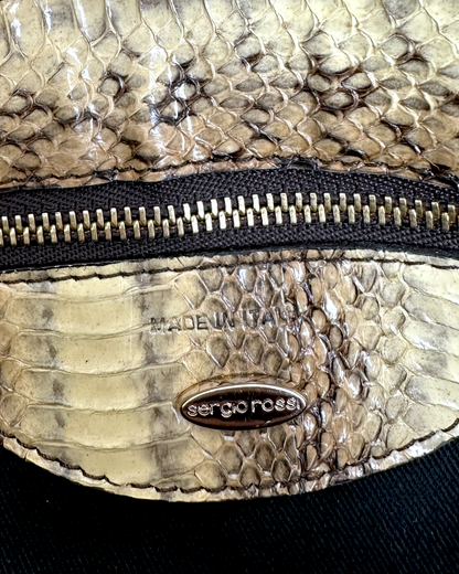 Sergio Rossi – Sac Épaule en Peau de Serpent Naturelle – Finition Métal Doré – Made in Italy