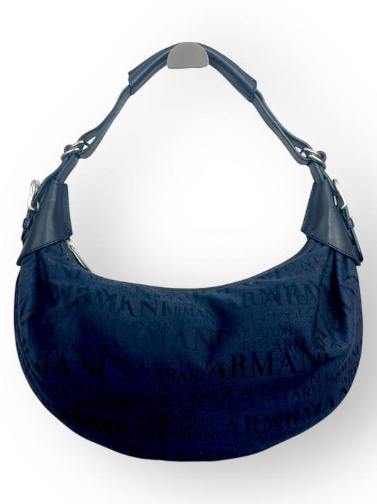 Sac Armani Jeans vintage en toile logo & cuir bleu nuit | Made in Italy | Chic urbain & élégance milanaise | Sélection Paris Bonheur