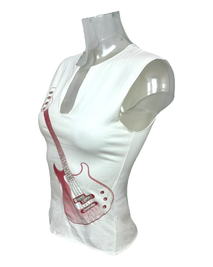 Pinko – Top Sans Manches – Imprimé Guitare Rouge – Made in Italy