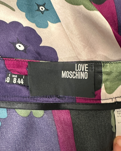 Love Moschino – Jupe Imprimée en Soie & Viscose – Fleurs Pop Multicolores – 2000s