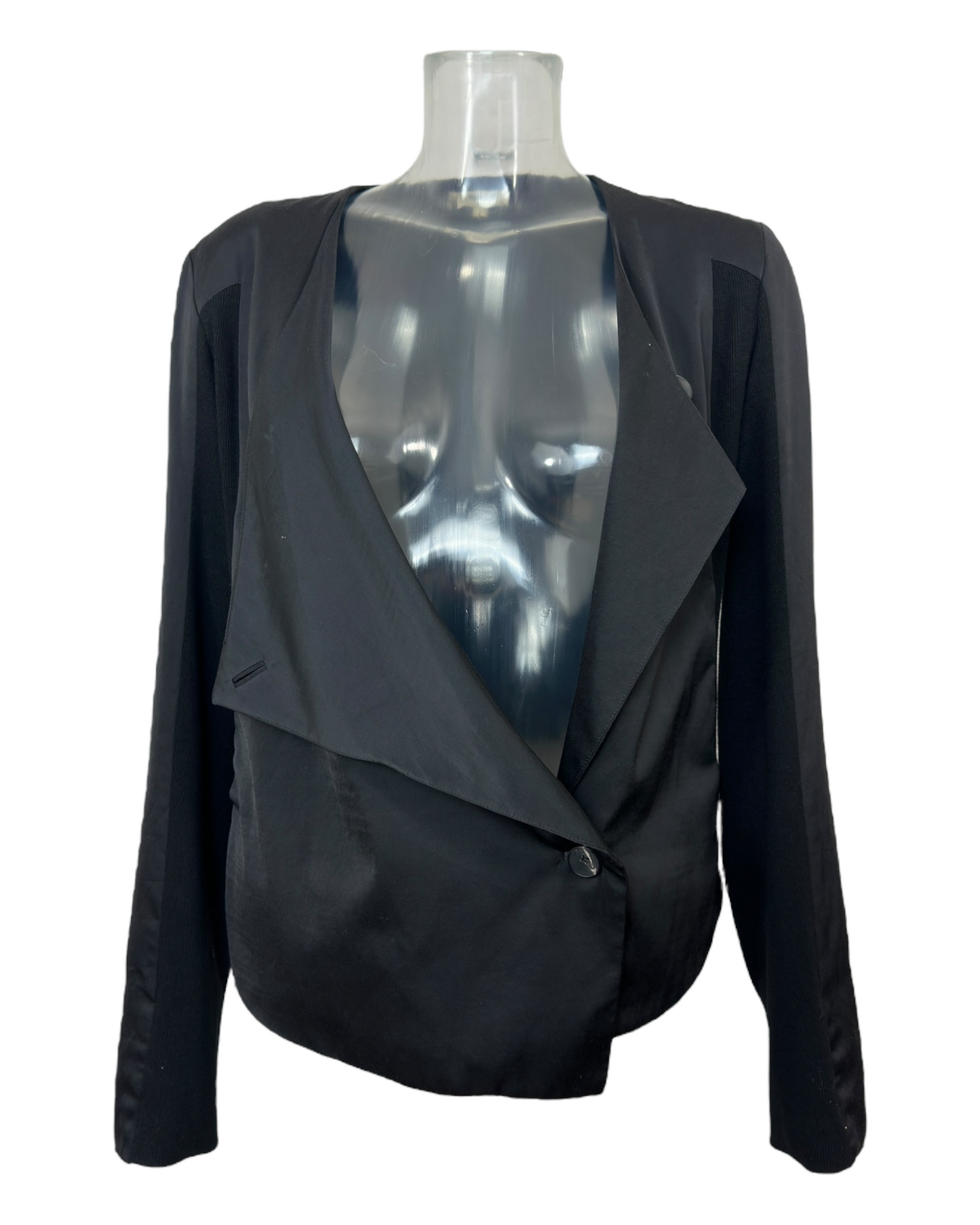 Helmut Lang – Veste Asymétrique Drapée – Cupro & Coton Noir – Années 2000