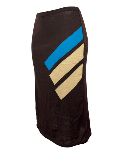 Hervé Léger – Jupe en Maille Vintage Marron à Motif Graphique– Made in France