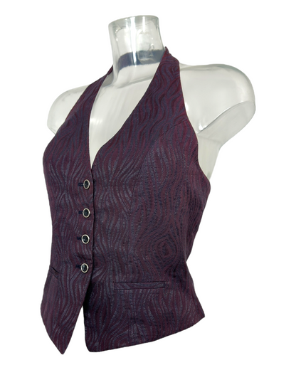 Chantal Thomass – Gilet Tailleur Échancré – Jacquard Prune & Noir – Made in France