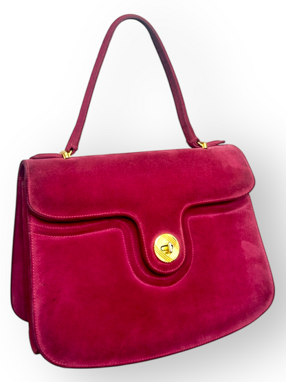 Grieder – Sac en Daim Framboise & Fermoir Doré – Made in Switzerland
