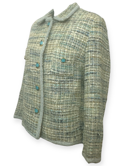 Sélection Paris Bonheur – Veste Tweed Couture – boutons turquoise– Années 70  – Made in France