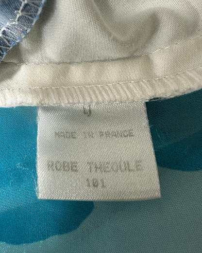 Tara Jarmon – Robe Téoule – Soie légère bleue imprimée pois – Made in France