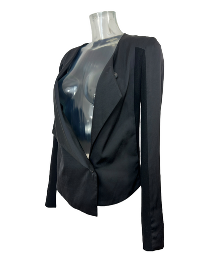 Helmut Lang – Veste Asymétrique Drapée – Cupro & Coton Noir – Années 2000