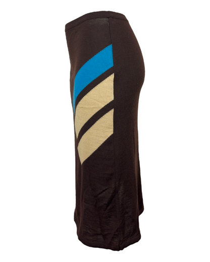 Hervé Léger – Jupe en Maille Vintage Marron à Motif Graphique– Made in France