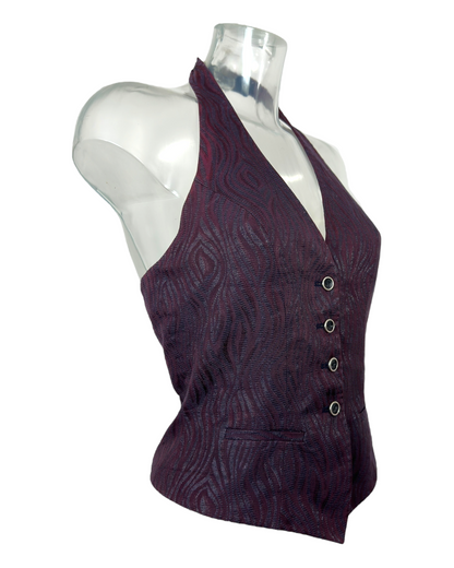 Chantal Thomass – Gilet Tailleur Échancré – Jacquard Prune & Noir – Made in France