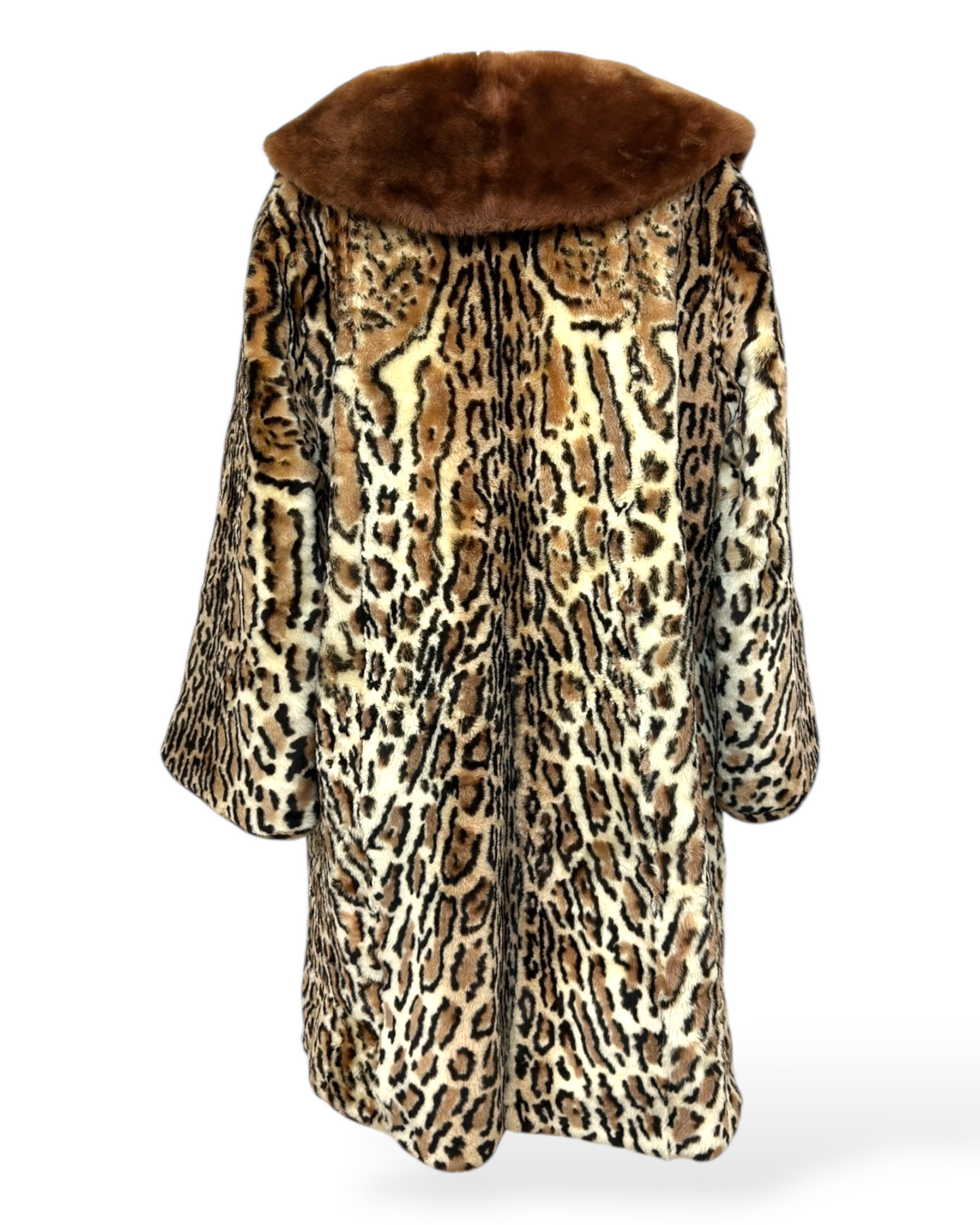 Sélection Paris Bonheur – Mady Lambrecht - Manteau Léopard – Mouton Lainé Naturel & Col Châle Brun – Années 1970