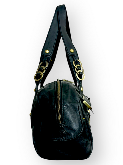 Just Cavalli – Sac Bowling – Cuir Noir & Métal Doré – Made in Italy
