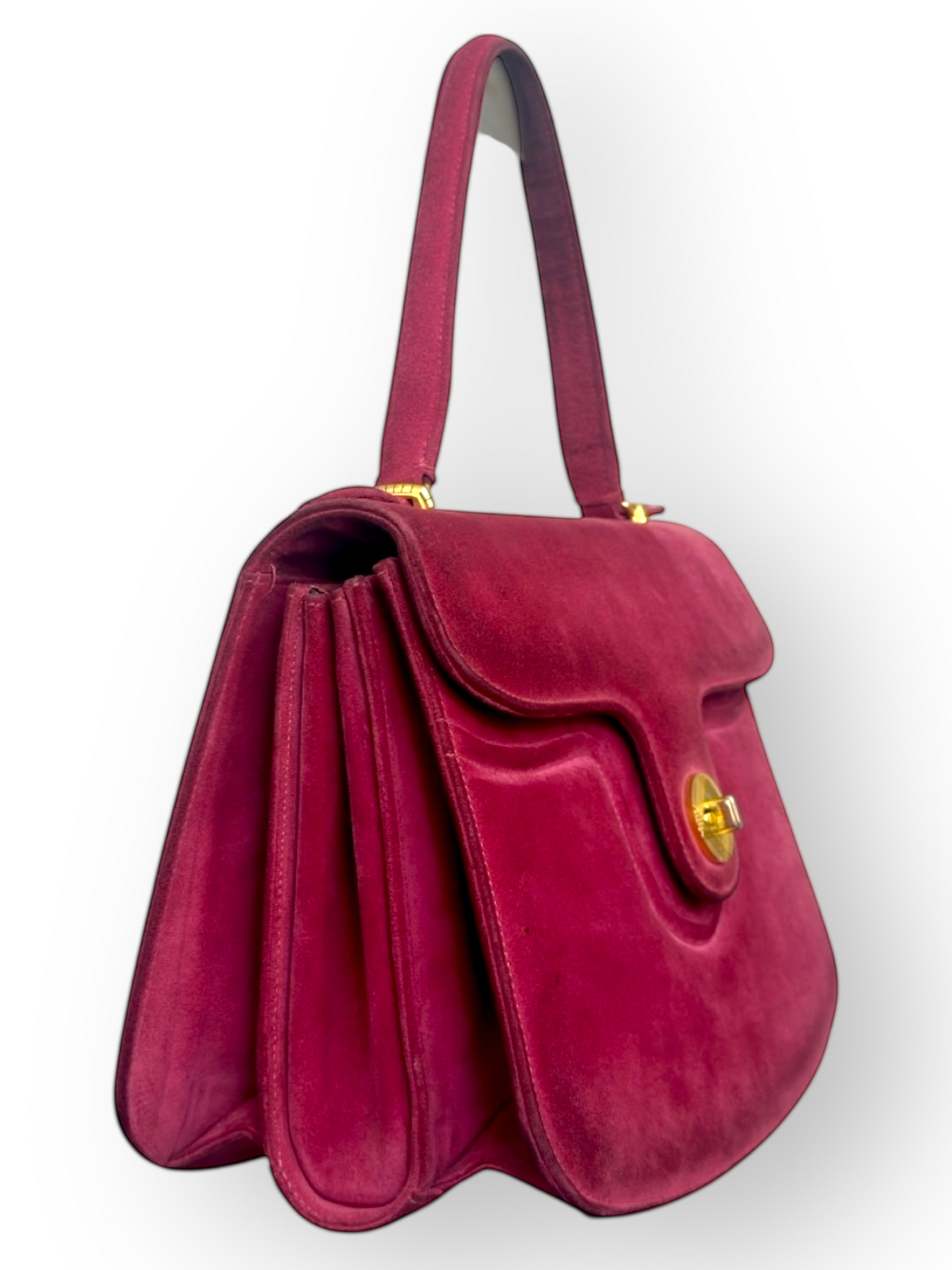 Grieder – Sac en Daim Framboise & Fermoir Doré – Made in Switzerland