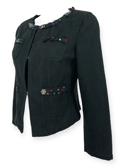 Moschino Jeans Donna – Veste Noire en Coton Texturé – Détails Brodés et Perles