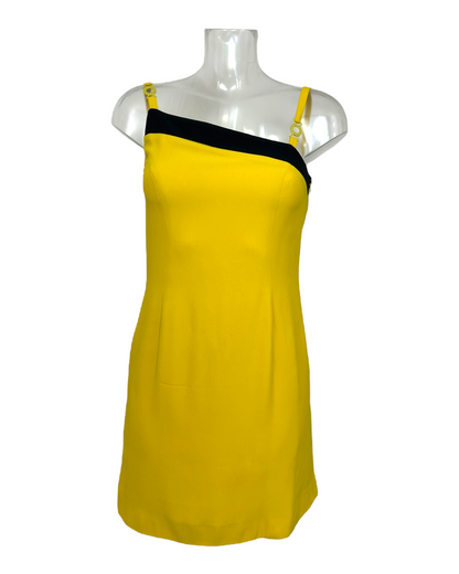 versus-gianni-versace – Robe  asymétrique – Jaune Bande Noire – Made in Italy – Années 1990 | Paris Bonheur