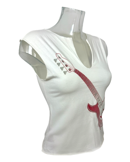 Pinko – Top Sans Manches – Imprimé Guitare Rouge – Made in Italy