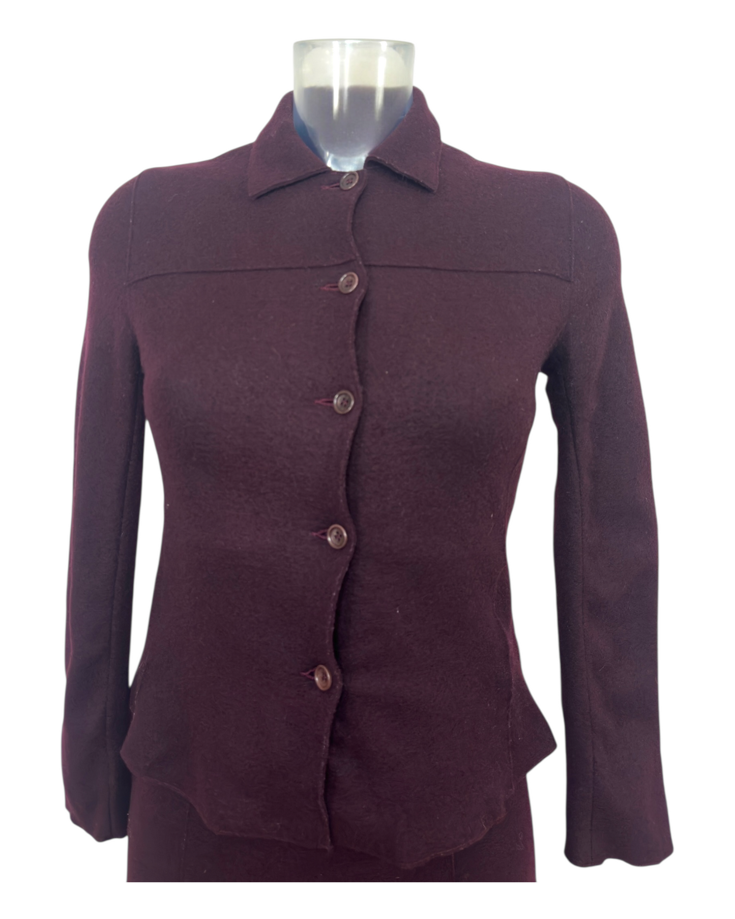 Pablo Gérard Darel – Ensemble Jupe & Veste – Laine Bouillie Chocolat Aubergine – Années 1990