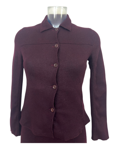 Pablo Gérard Darel – Ensemble Jupe & Veste – Laine Bouillie Chocolat Aubergine – Années 1990