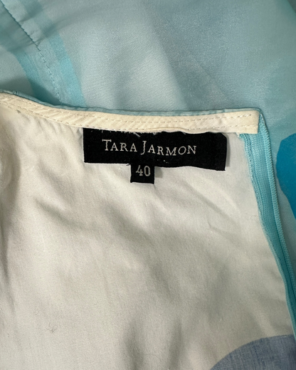Tara Jarmon – Robe Téoule – Soie légère bleue imprimée pois – Made in France