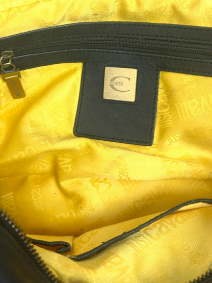 Just Cavalli – Sac Bowling – Cuir Noir & Métal Doré – Made in Italy