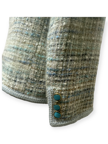 Sélection Paris Bonheur – Veste Tweed Couture – boutons turquoise– Années 70  – Made in France