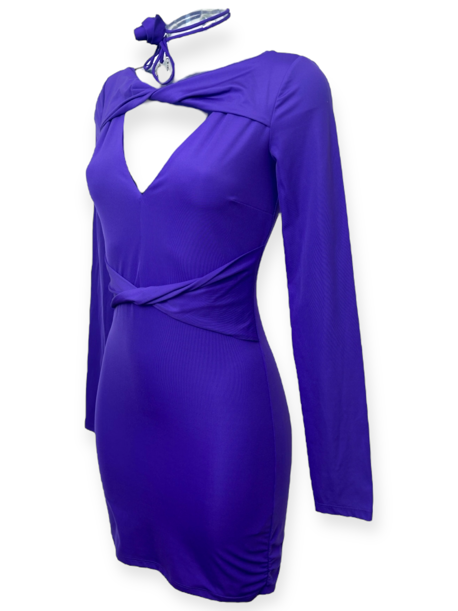 Patrizia Pepe – Robe Cut-Out Drapée – Violet électrique – manches longues – silhouette sculptée – pièce contemporaine & audacieuse | Paris-Bonheur