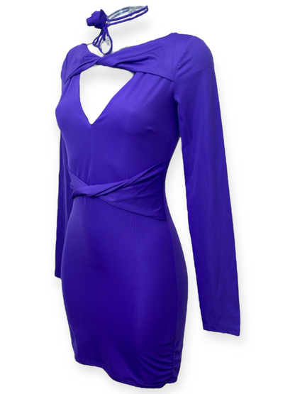 Patrizia Pepe – Robe Cut-Out Drapée – Violet électrique – manches longues – silhouette sculptée – pièce contemporaine & audacieuse | Paris-Bonheur