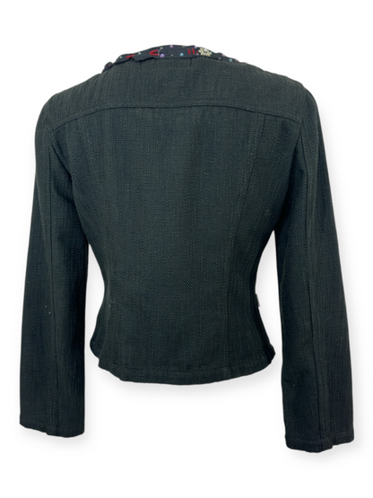 Moschino Jeans Donna – Veste Noire en Coton Texturé – Détails Brodés et Perles