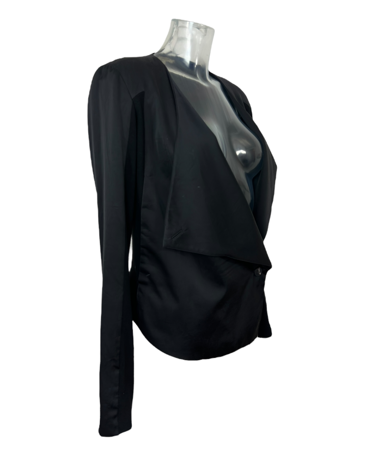 Helmut Lang – Veste Asymétrique Drapée – Cupro & Coton Noir – Années 2000