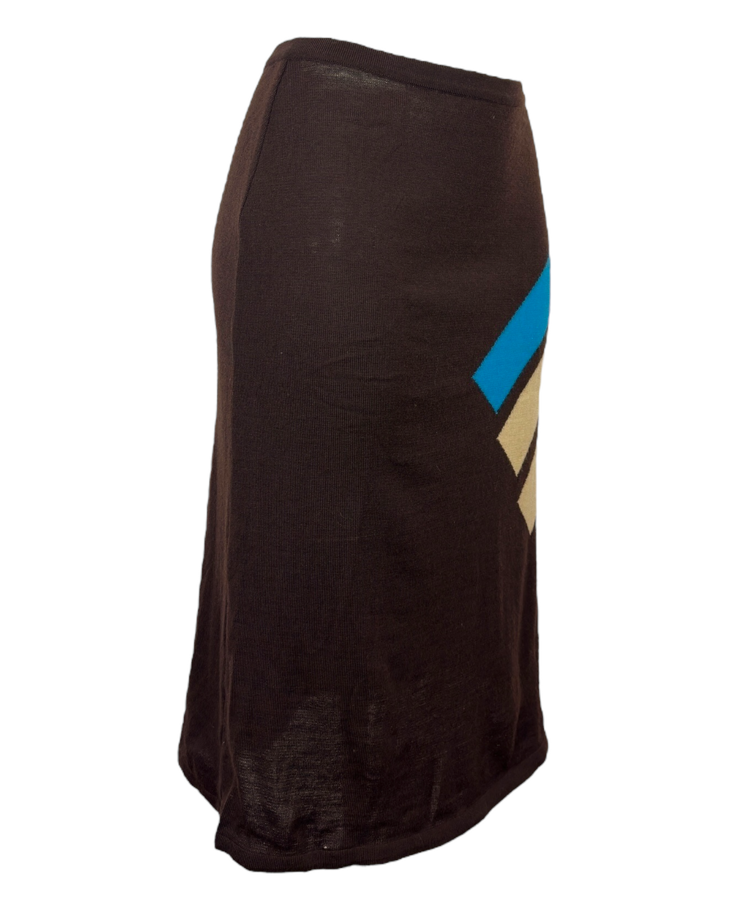 Hervé Léger – Jupe en Maille Vintage Marron à Motif Graphique– Made in France