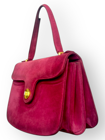 Grieder – Sac en Daim Framboise & Fermoir Doré – Made in Switzerland