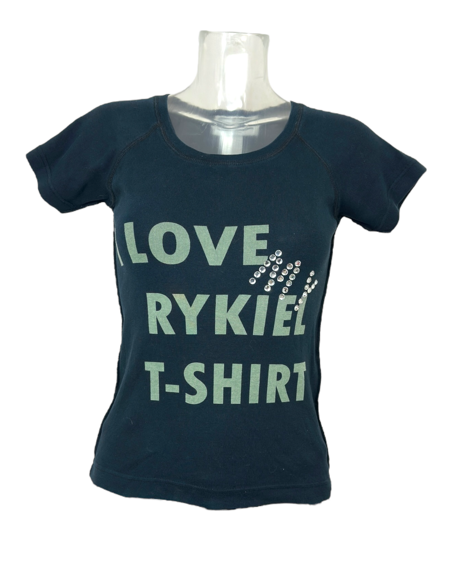 Titre SEO : Sonia Rykiel – T-shirt “I Love Rykiel” noir à strass – Coton 100 % Made in Portugal | Sélection Paris Bonheur